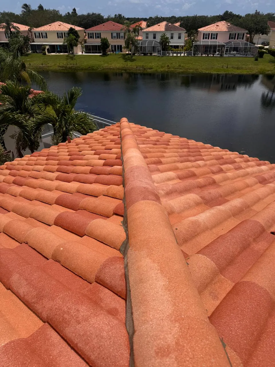 Barrel tile roof soft wash, after