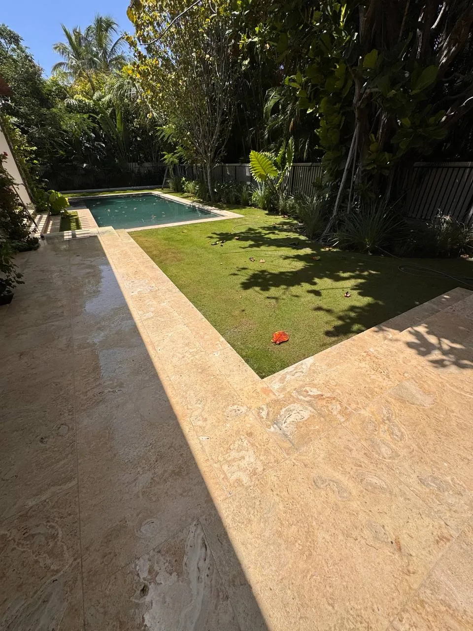 Travertine pool deck clean, after